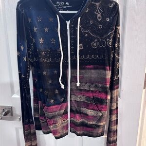 Miss Me Zip-Up Hoodie with Stars & Stripes in Navy, Pink, and Black